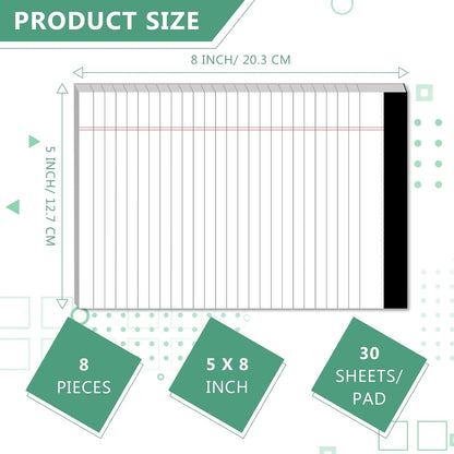 Legal Pads 5 x 8 Inch Notepad, 8 Pack Note Pads College Ruled Perforated Memo Pad for Work Study Daily Note Taking List, Lined Writing Pads Memo Refills Notepads for Office Home School, 30 Sheet/ Pad