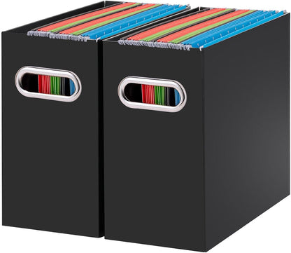 Oterri File Organizer, 2 Packs Small Storage Box, Cardboard File Folder Organizer, Collapsible File Box for Hanging File Folders Letter Size, Portable Filing Organizer with Handle（Black）