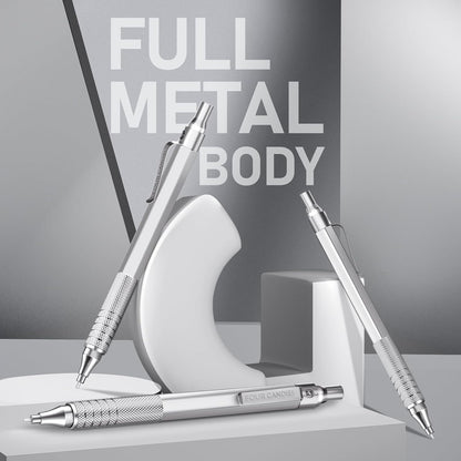 Four Candies 0.9mm Mechanical Pencil Set with Case, 3PCS Metal Artist Lead Pencil with 8 Tubes (480PCS) HB Lead Refills, 3 Erasers, 9 Eraser Refills For Engineer Art Writing Drafting, Silver