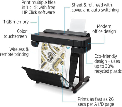 HP DesignJet T650 Large Format 24-inch Plotter Printer, Includes 2-Year Onsite Warranty Support (5HB08T) - New Model