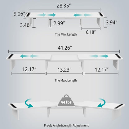 Zimilar Dual Monitor Stand Riser, Monitor Stand with Adjustable Length and Angle, Wood Monitor Stand for Desk, Monitor Riser for 2 Monitors with Storage Space