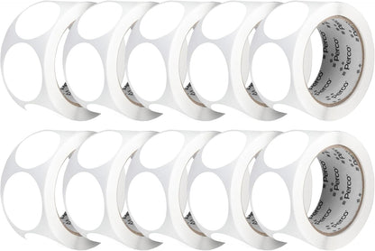 Perco White 2-Inch Perforated Circle Dot Sticker Labels — 10 Rolls, 5,000 Round Stickers — with Permanent Adhesive for Organizing, Color Coding, Bin Labeling, Packaging Alerts—Made in USA