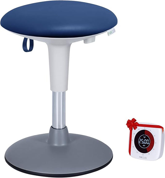 Kids Wobble Stool Ages 7–12; Adjustable Height Wobble Stool for Classroom Seating with Soft, Easy-to-Clean New Fabric Cushion; Flexible Wiggle Chair for Focus & ADHD + Bonus Visual Timer (Ocean Blue)