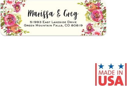 Vibrant Floral and Ivory Rolled Address Labels/Roll of 500 Personalized Address Labels/Designer Return Address Stickers in Elegant Plastic Dispenser