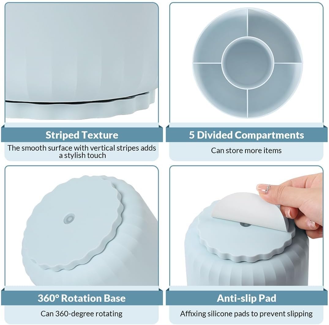 SKYDUE 360 Degree Rotating Desk Organizer, Dual-Purpose Pencil Pen Holder for Desk, Rotating Pencil Cup with 5 Slots, Office Supplies, Desk Decor for Office, School, Home