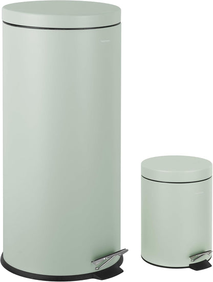 happimess HPM1000C Oscar 8-Gallon Step-Open Trash Can with Free Mini Trash Can, Modern, Fingerprint Proof for Home, Kitchen, Office, Large:7.9 Gallon Small:1.3 Gallon, Pistachio Gelato