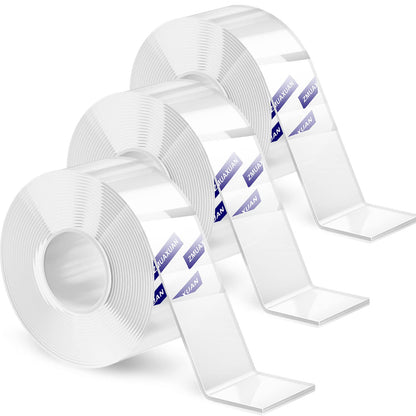 Clear Double Sided Adhesive Mounting Tape Heavy Duty Removable,Strong Picture Hanging Strips Wall Hangers,Sticky Tack Gel Putty Glue for Poster,Photo,Mirror,Carpet(9.85 Ft-3 Pack)