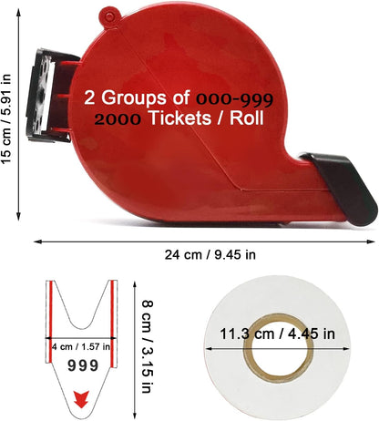 Take a Number Dispenser Ticket Dispenser Ticket Number Dispenser with 1 Roll 3 Digit Ticket Roll 2 Groups Number from 000-999 (3 Digit, red)