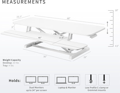 VIVO 48 inch Desk Converter, K Series, Height Adjustable Sit to Stand Riser, Dual Monitor and Laptop Workstation with Wide Keyboard Tray, White, DESK-V048KW