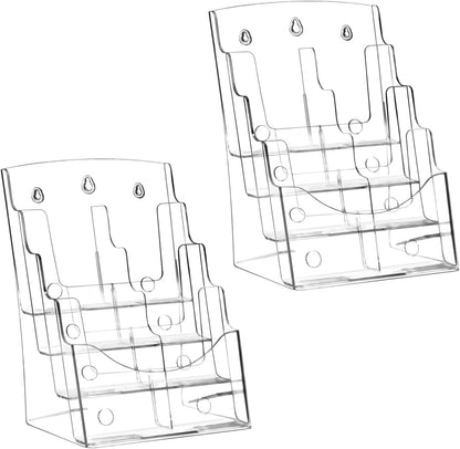 QWORK 2 Pack Acrylic Brochure Holder, 8.5 x 11 inch 4-Tier Literature Pamphlet Flyer Holder, Magazine Booklet Organizer Stand with Removable Divider