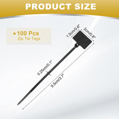 uxcell 100 Pcs Cable Label Marker Tags, Nylon Cable Zip Tie Tags 4.3 Inch Writable Self-Locking Wire Labels Zip Ties for Organization Marking, Black