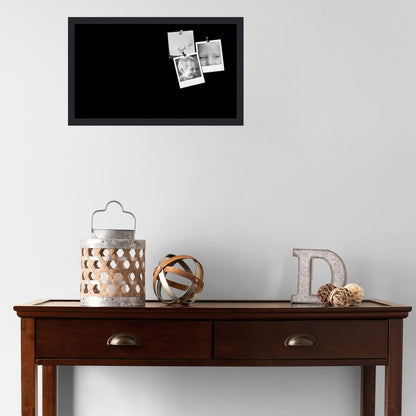 PinPix 24x14 Inch Cork Bulletin Board. This Decorative Framed Pin Board Comes with Solid Black Design and a Satin Black Frame. Ideal for Home Office Decor or Message Board (PinPix-622)