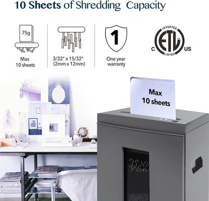 WOLVERINE 10-Sheet Super Micro Cut High Security Level P-5 Heavy Duty Paper/CD/Card Ultra Quiet Shredder for Home Office by 60 Mins Running Time and 6 Gallons Pullout Waste Bin SD9612 (Grey ETL)
