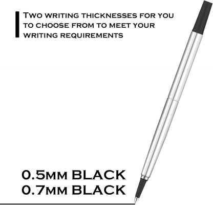 DunBong Quink Ink Rollerball, Compatible with Parker Rollerball Pens, 0.7mm Medium Point Black Ink Refill Pack of 5, Replaceable Gel Ink Pen Refills, Smooth Writing (Black-0.7mm)