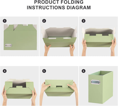 Oterri File Organizer, 6 Packs Small Storage Box, Cardboard File Folder Organizer, Collapsible File Box for Hanging File Folders Letter Size, Portable Filing Organizer with Handle（Green）