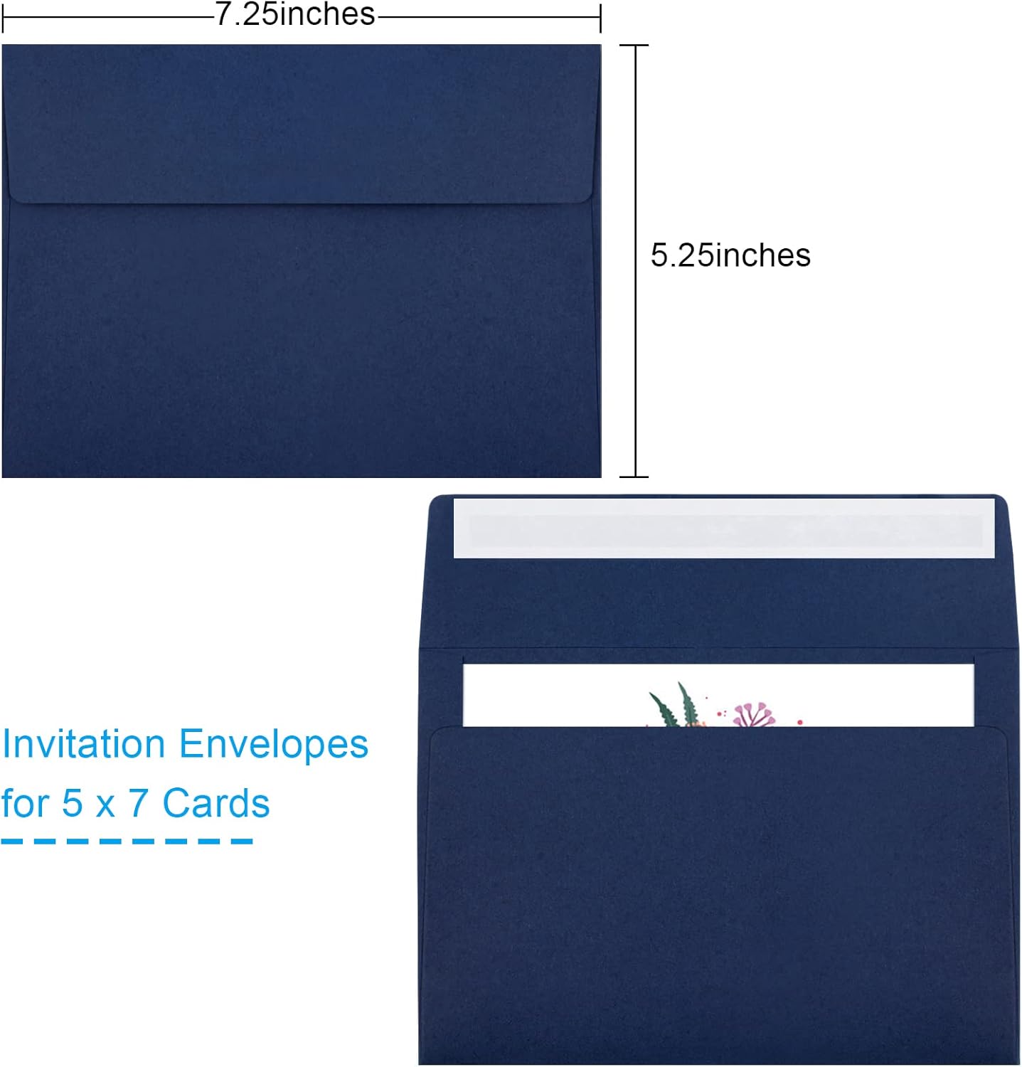 50 Pack 5x7 Envelopes - Self Seal for Invitations, Weddings, Photos & Greeting Cards (Navy Blue)