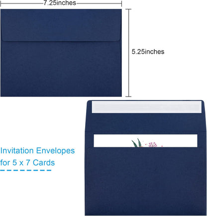 50 Pack 5x7 Envelopes - Self Seal for Invitations, Weddings, Photos & Greeting Cards (Navy Blue)