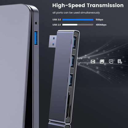 Fidioto USB A Hub, Networking Hubs Right Model 5-in-1 Adapter with 1 USB3.0 &2 USB2.0 & Micro SD/TF Card Reader, Compatible for Laptop MacBook, Chromebook, Dell, HP, Samsung, Keyboard, Mouse Etc.