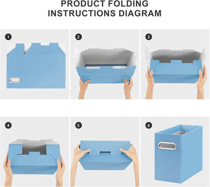 Oterri File Organizer, 4 Packs Small Storage Box, Cardboard File Folder Organizer, Collapsible File Box for Hanging File Folders Letter Size, Portable Filing Organizer with Handle (Blue)