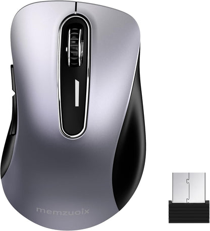 memzuoix 2.4G Wireless Mouse, 1400 DPI Mobile Optical Cordless Mouse with USB Receiver, Portable Computer Mice Wireless Mice for Laptop, PC, Desktop, MacBook, 5 Buttons (Gunmetal)