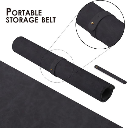 Distressed Leather Desk Mat - Non-Slip PU Desk Pad for Office and Home - Desk Organization and Accessories - Ideal for Large Mouse Pad and Desk Mats on Top of Desks(Charcoal Black,27.6"x 13.8")