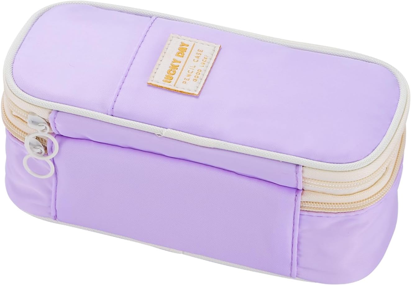 Big Pencil Case Large Capacity Pencil Bag with Zipper Pencil Pouch for Girls Boys Kids Adults Stationery Pencil Pen Case Organizer for School Office Purple