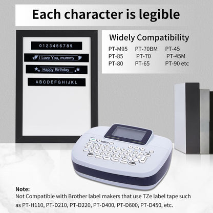 Fimax 4 x Label Maker Tape White on Black M-K335 MK 335 Replacement Brother P Touch M Tape 12mm 0.47 Black, Compatible with Brother P Touch PT-M95,PT-90,PT-70,PT-65,PT-85 Label Maker Refills