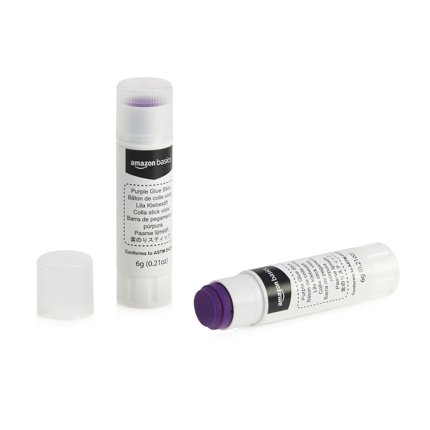 Amazon Basics Purple Washable School Glue Sticks, Dries Clear, 0.21-oz Stick, 2-Pack