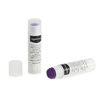 Amazon Basics Purple Washable School Glue Sticks, Dries Clear, 0.21-oz Stick, 2-Pack