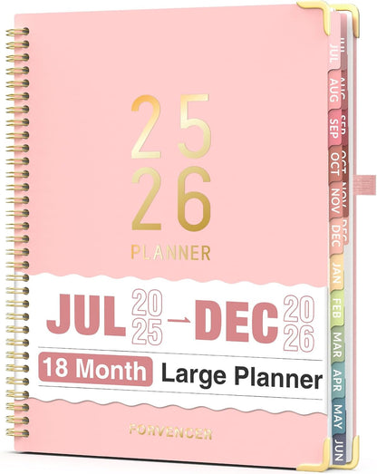 Jul 2025 -Dec 2026 Planner, Forvencer Academic Planner 2025-2026, 18 Month Daily Planner, 8.5" x 11", Weekly & Monthly Agenda Book, Hardcover Calendar Book, School Supplies for Student,Pink