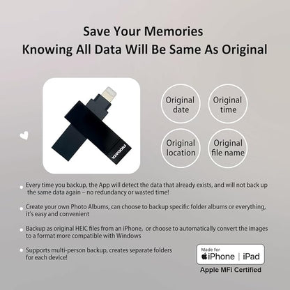 128GB Apple MFi Certified Black iXflash Backup Photo Stick 2-in-1 USB Type A & Lightning, USB for iPhone, iPad, External Photo Storage for iPhone and Computer