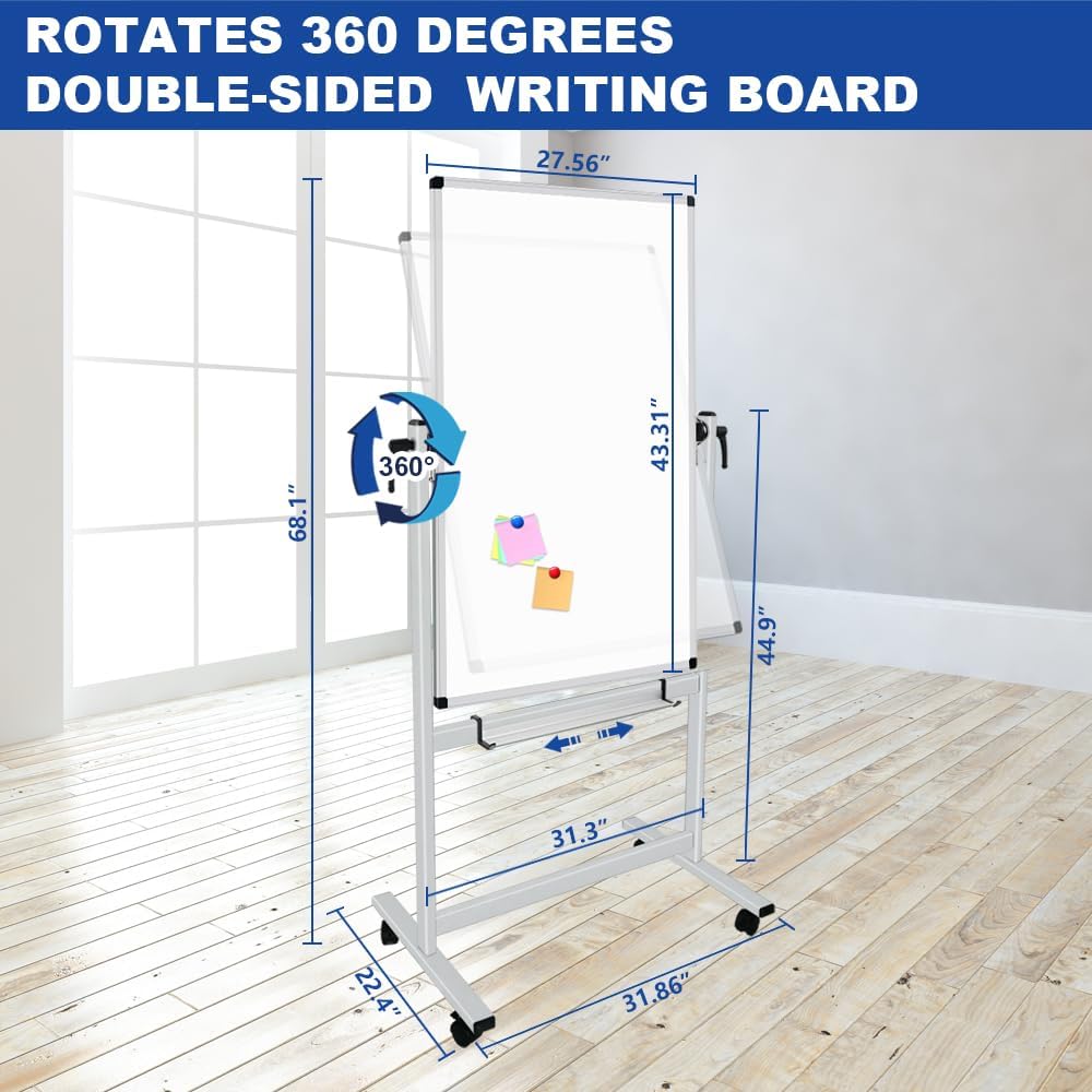 XBoard Whiteboard Mobile, 44x30inch Double Sided Magnetic Dry Erase Board on Wheels, Magnetic Portable Easel with Stand