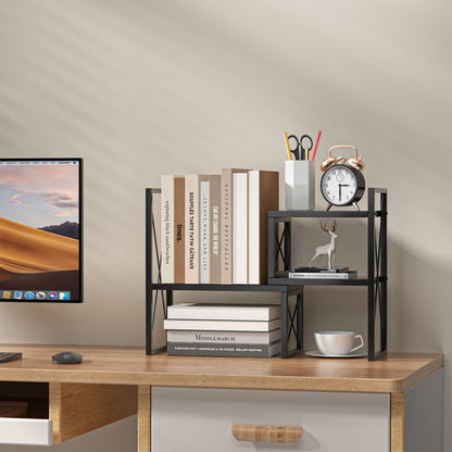 Desktop Shelf Organizer,Small Bookshelf for Office,Wood Desk Top Shelves, Office Organization and Storage (Black)