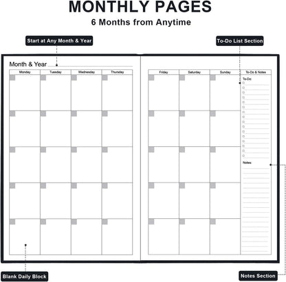 Daily & Monthly Planner for 2025 2026 or Anytime - ADHD Planner Two Pages Per Day, Daily Planner Undated to Increase Focus, Eliminate Overwhelm, Achieve Your Biggest Goals, 5.8'' × 8.3'', Black