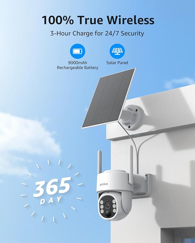 ANNKE 2K Solar Security Cameras Wireless Outdoor, 2 Pack 360° View Pan/Tilt Dome Cameras for Home Surveillance, Full-Color Night Vision, Two-Way Audio, Smart PIR Motion Sensor, IP65, 2.4 & 5GHz WiFi