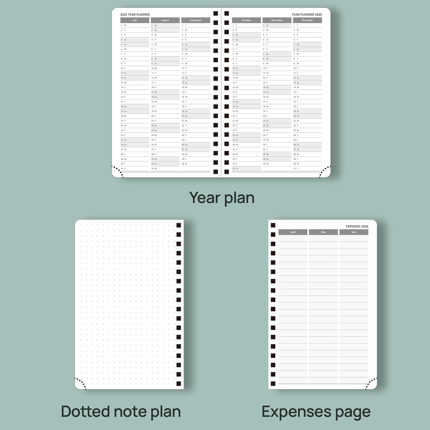 POPRUN Pocket Planner 2025-2026 (Spiral Hardcover - 4''x 6.25''), Daily Weekly and Monthly (July 2025 - June 2026) with Hourly Time Slots, for Purse, 100 GSM - Haze Blue