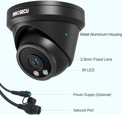 5MP Turret PoE Camera, Wired IP Security Camera Outdoor Rated IP67, Human/Vehicle Detection, Wide Angle 110° 2.8mm Lens, Night Vision 100ft, Built-in Microphone/Audio, IND5GR97A-B (Black)