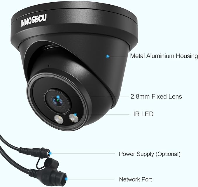 8MP Dome AI PoE Camera, IP Security Surveillance Camera Outdoor Indoor, Waterproof IP67, Built-in Mic, 2.8mm Wide Angle 110°, Face Detection, Human/Vehicle Detection, IND8BR97A-B (Black)