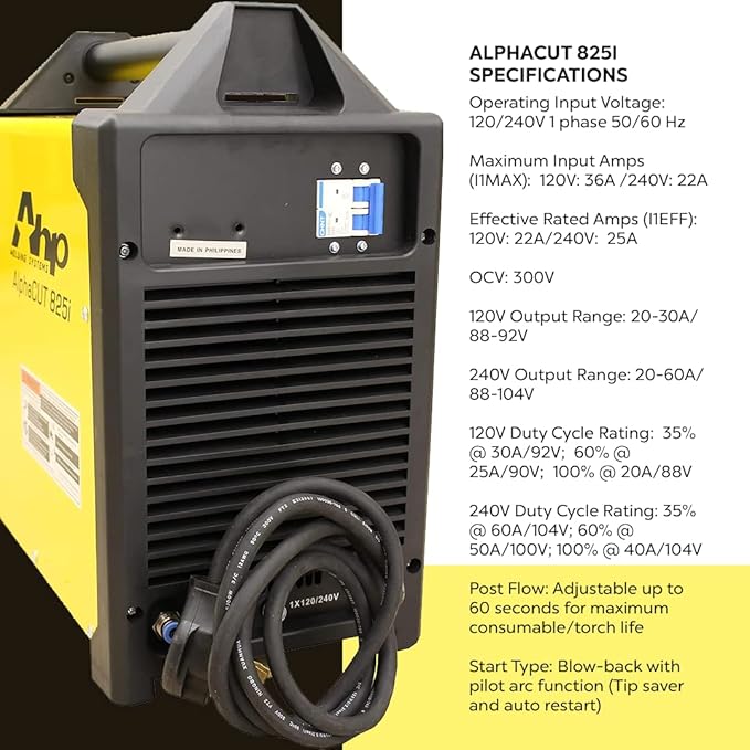 AHP Alpha-Cut 825i Plasma Cutter – 110V/220V Dual Voltage | 60 Amp | Clean Cuts Up to 7/8" | Pilot Arc Torch | Complete Kit Included