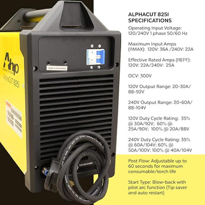 AHP Alpha-Cut 825i Plasma Cutter – 110V/220V Dual Voltage | 60 Amp | Clean Cuts Up to 7/8" | Pilot Arc Torch | Complete Kit Included