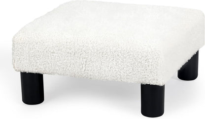 Joveco Small Foot Rest Stool Ottoman, Square Boucle Upholstered Footrest with Plastic Legs, Under Desk Footstool for Chair, Office, Living Room, White
