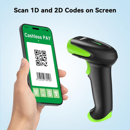 Alacrity 2D 1D Wireless Barcode Scanner with Stand, 3-in-1 Connectivity Bluetooth 2.4G Wireless USB Wired, Barcode Reader with Hands-Free Mode and Vibration Alert, Black
