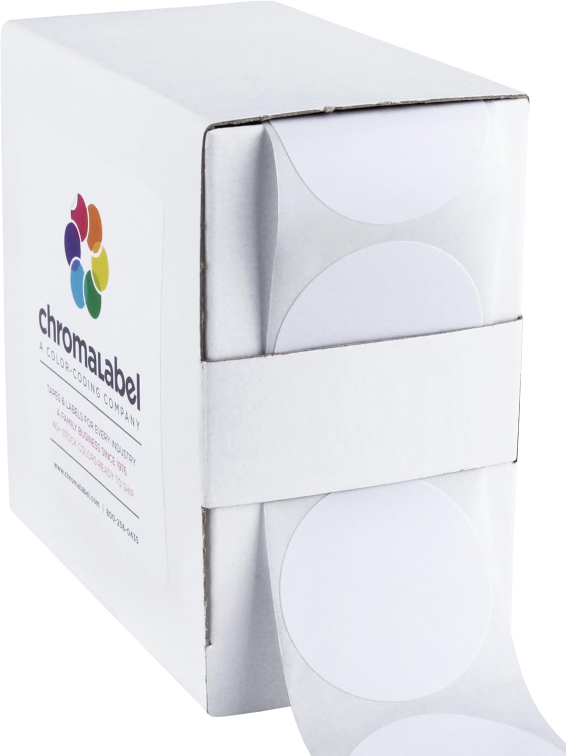 ChromaLabel 1.50 Inch Round Label Permanent Color Code Dot Stickers, 500 Labels per Dispenser Box, White