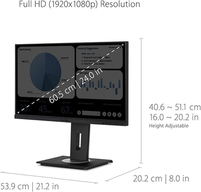 ViewSonic VG2448A 24 Inch IPS 1080p Ergonomic Monitor with Ultra-Thin Bezels, HDMI, DisplayPort, USB, VGA, and 40 Degree Tilt for Home and Office