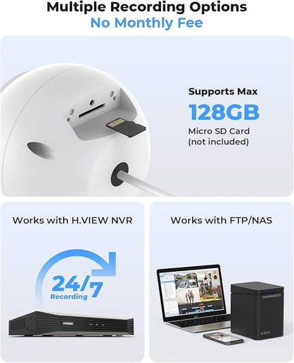(Hikvision Compatible) H.VIEW 5MP Outdoor POE Camera Dome Turret IP Security Camera, 100ft IR Night Vision, 2.8mm Fixed lens, H.265+ IP PoE Outdoor Camera, RTSP,RTMP WDR,Support SD Card