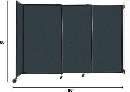 Wall-Mounted Sliding StraightWall Room Divider | Adjustable Widths | Locking Wheels | Room Separator | Up to 7'2" Wide x 5' Tall Blue Spruce Fabric Panels