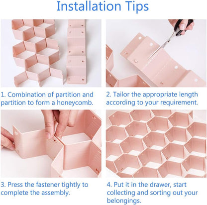 Poeland Drawer Divider Organizer Adjustable DIY Grid Honeycomb Drawer Divider for Underwear Belt Scarf Socks Pink 2 Pack