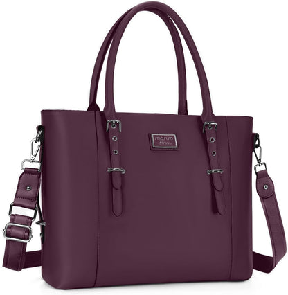 MOSISO PU Leather Laptop Tote Bag for Women, Waterproof Large Capacity Business Work Briefcase Shoulder Laptop Bag