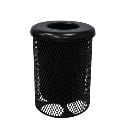 RFT-BLK Heavy Duty 32 Gallon Round Trash Receptacle, Liner Included, Black with Black Flat Top, Made in America