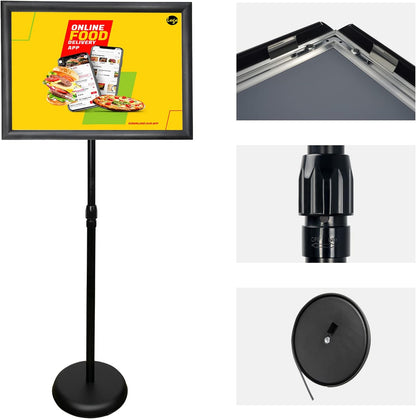 6Packs Pedestal Poster Sign Stand, Adjustable Aluminum Snap Open Frame Sign Holder Poster Stand 11x17 Inch for Vertical/Horizontal Display, Black